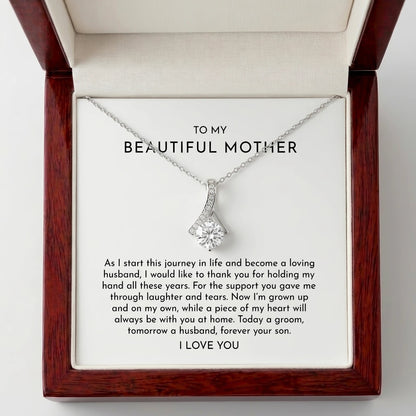 "To My Mother On My Wedding Day, Forever Your Son" Alluring Beauty Necklace – Heartfelt Gift from Son - The Love Sparkle