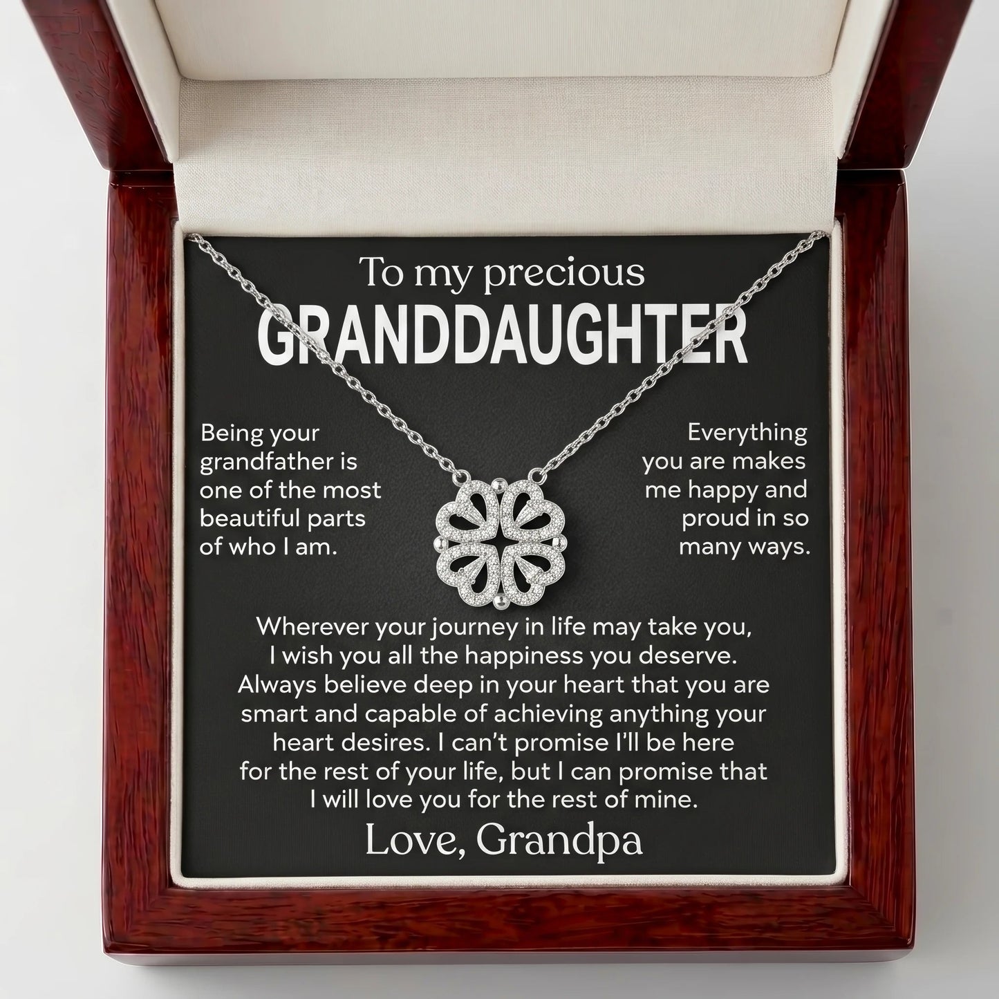 "To My Precious Granddaughter" Magnetic Hearts Clover Necklace – Meaningful Gift from Grandpa - The Love Sparkle