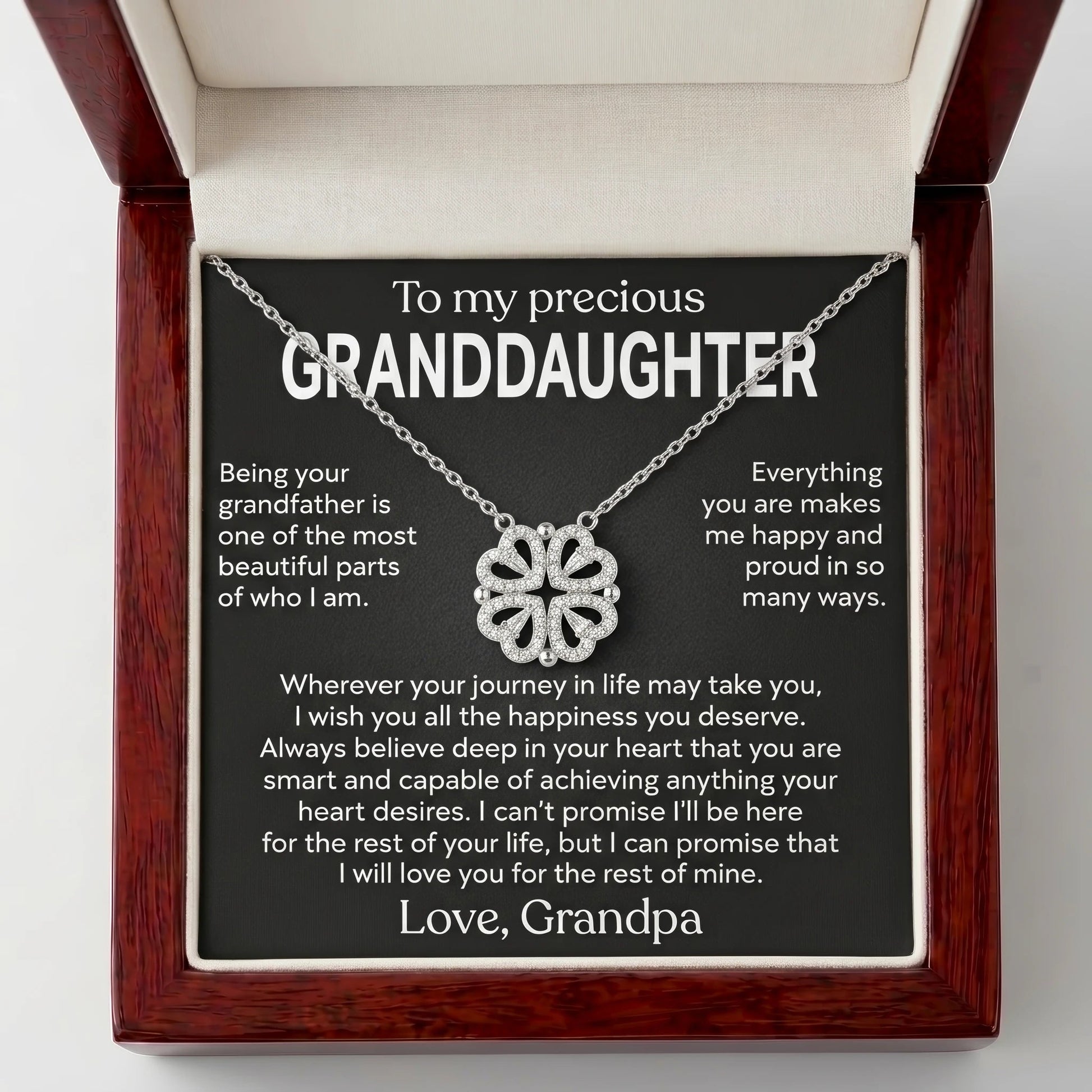 "To My Precious Granddaughter" Magnetic Hearts Clover Necklace – Meaningful Gift from Grandpa - The Love Sparkle