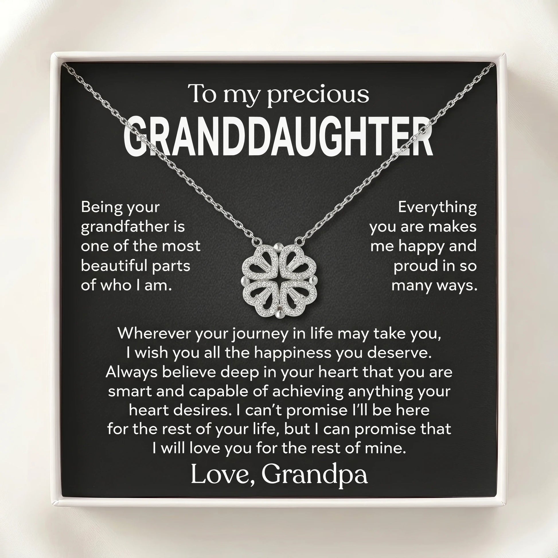 "To My Precious Granddaughter" Magnetic Hearts Clover Necklace – Meaningful Gift from Grandpa - The Love Sparkle