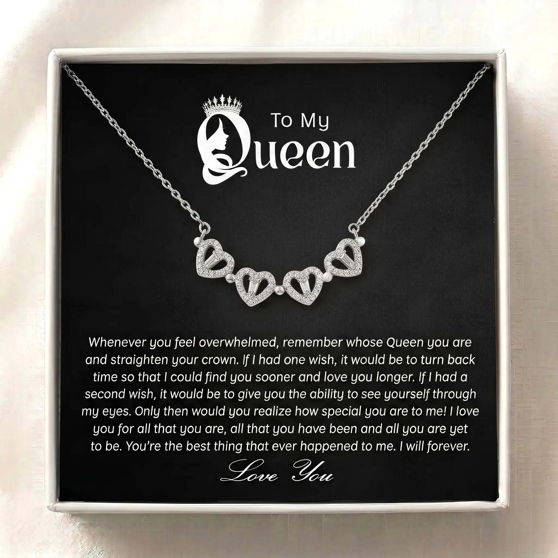 To My Queen - Magnetic Hearts Four - Leaf Clover Necklace - Meaningful Gift for Wife or Girlfriend - The Love Sparkle