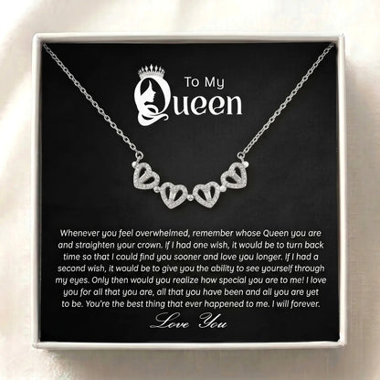 To My Queen - Magnetic Hearts Four - Leaf Clover Necklace - Meaningful Gift for Wife or Girlfriend - The Love Sparkle