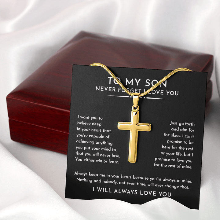 To My Son - Artisan Cross Necklace with Snake Chain - "Aim for the Skies" - The Love Sparkle
