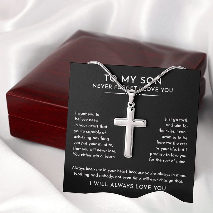 To My Son - Artisan Cross Necklace with Snake Chain - "Aim for the Skies" - The Love Sparkle
