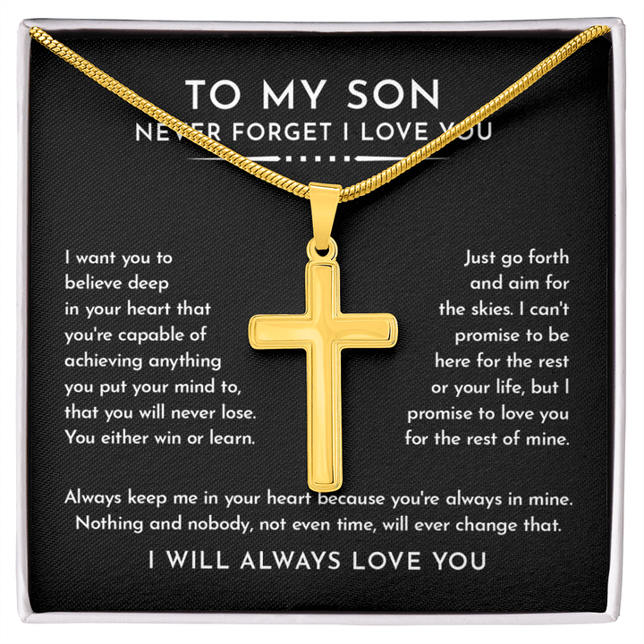 To My Son - Artisan Cross Necklace with Snake Chain - "Aim for the Skies" - The Love Sparkle