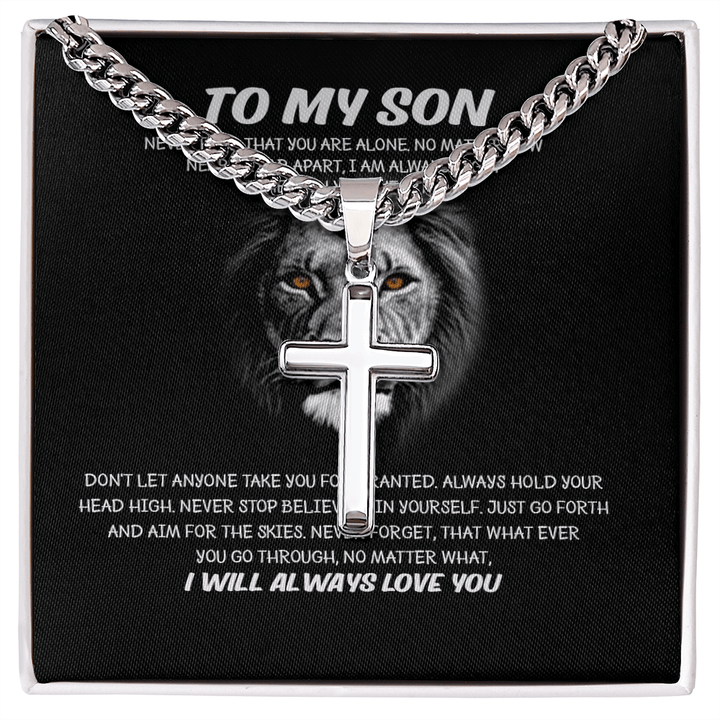 To My Son - Artisan Cross with Cuban Chain - I Will Always Love You - The Love Sparkle