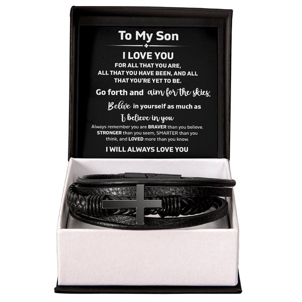 To My Son "Believe In Yourself" - Men's Cross Bracelet - "Aim For The Skies" - The Love Sparkle
