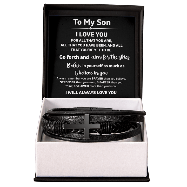 To My Son "Believe In Yourself" - Men's Cross Bracelet - "Aim For The Skies" - The Love Sparkle