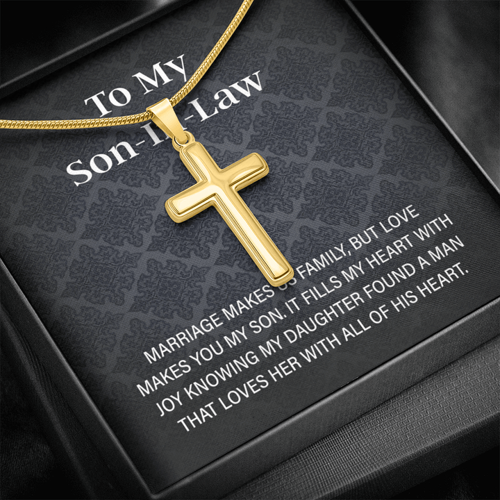 To My Son - in - Law Gift - Artisan Cross Necklace with Snake Chain - "Love Makes You My Son" - The Love Sparkle