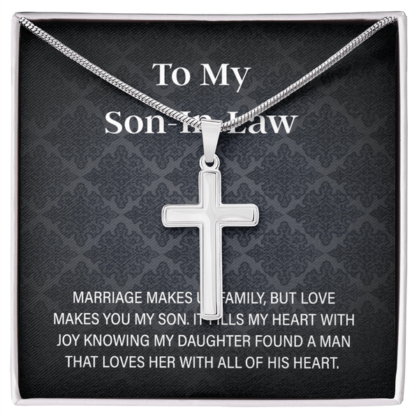 To My Son - in - Law Gift - Artisan Cross Necklace with Snake Chain - "Love Makes You My Son" - The Love Sparkle
