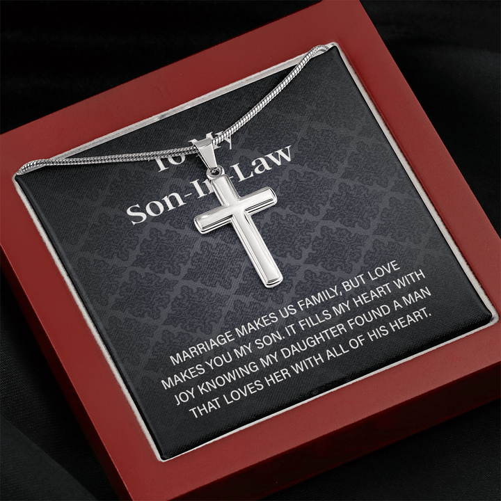 To My Son - in - Law Gift - Artisan Cross Necklace with Snake Chain - "Love Makes You My Son" - The Love Sparkle