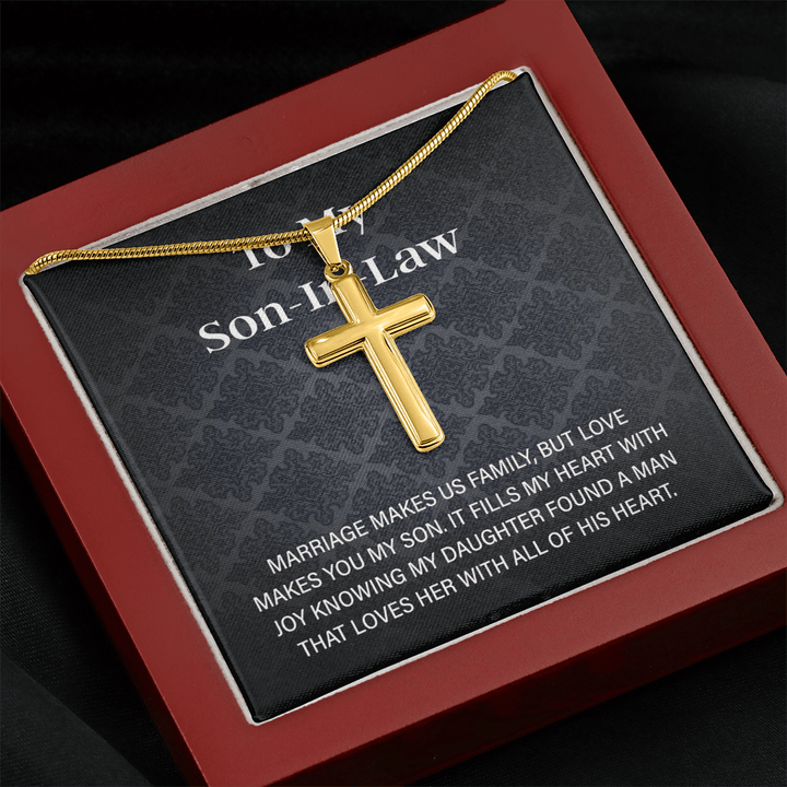 To My Son - in - Law Gift - Artisan Cross Necklace with Snake Chain - "Love Makes You My Son" - The Love Sparkle