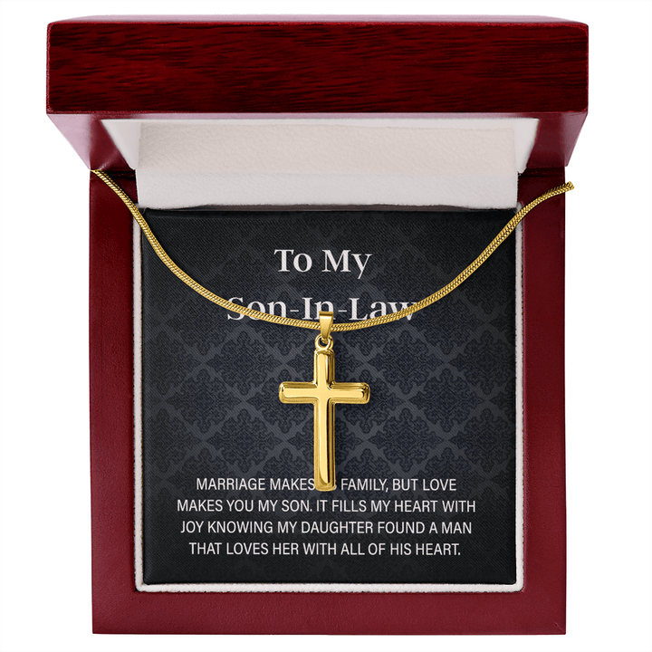To My Son - in - Law Gift - Artisan Cross Necklace with Snake Chain - "Love Makes You My Son" - The Love Sparkle