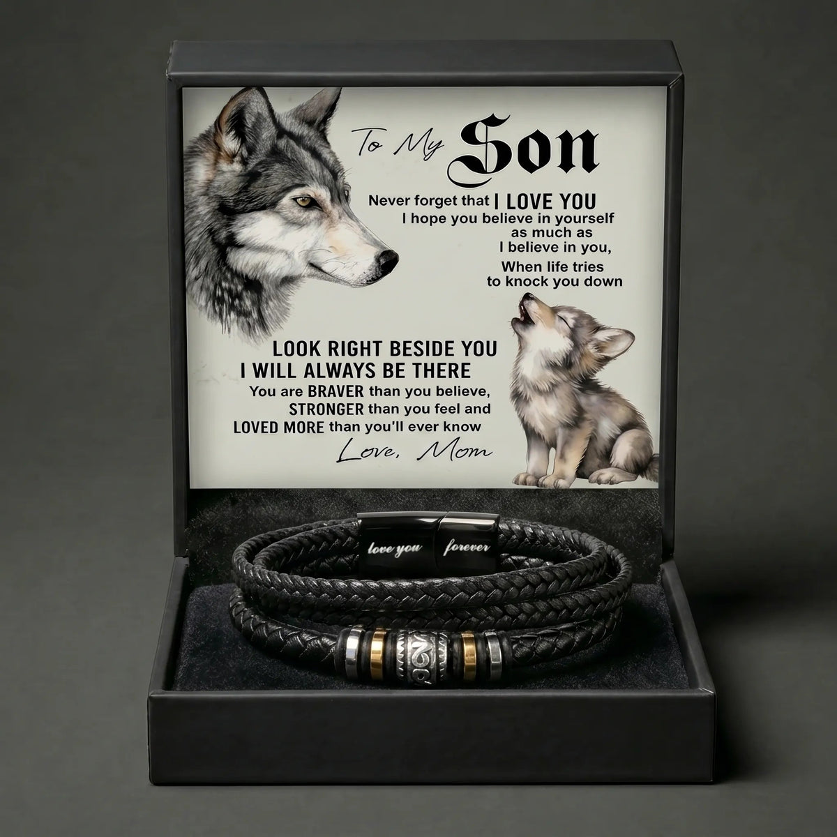 To My Son - "Love You Forever" Engraved Leather Braided Bracelet from Mom - The Love Sparkle