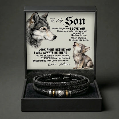 To My Son - "Love You Forever" Engraved Leather Braided Bracelet from Mom - The Love Sparkle