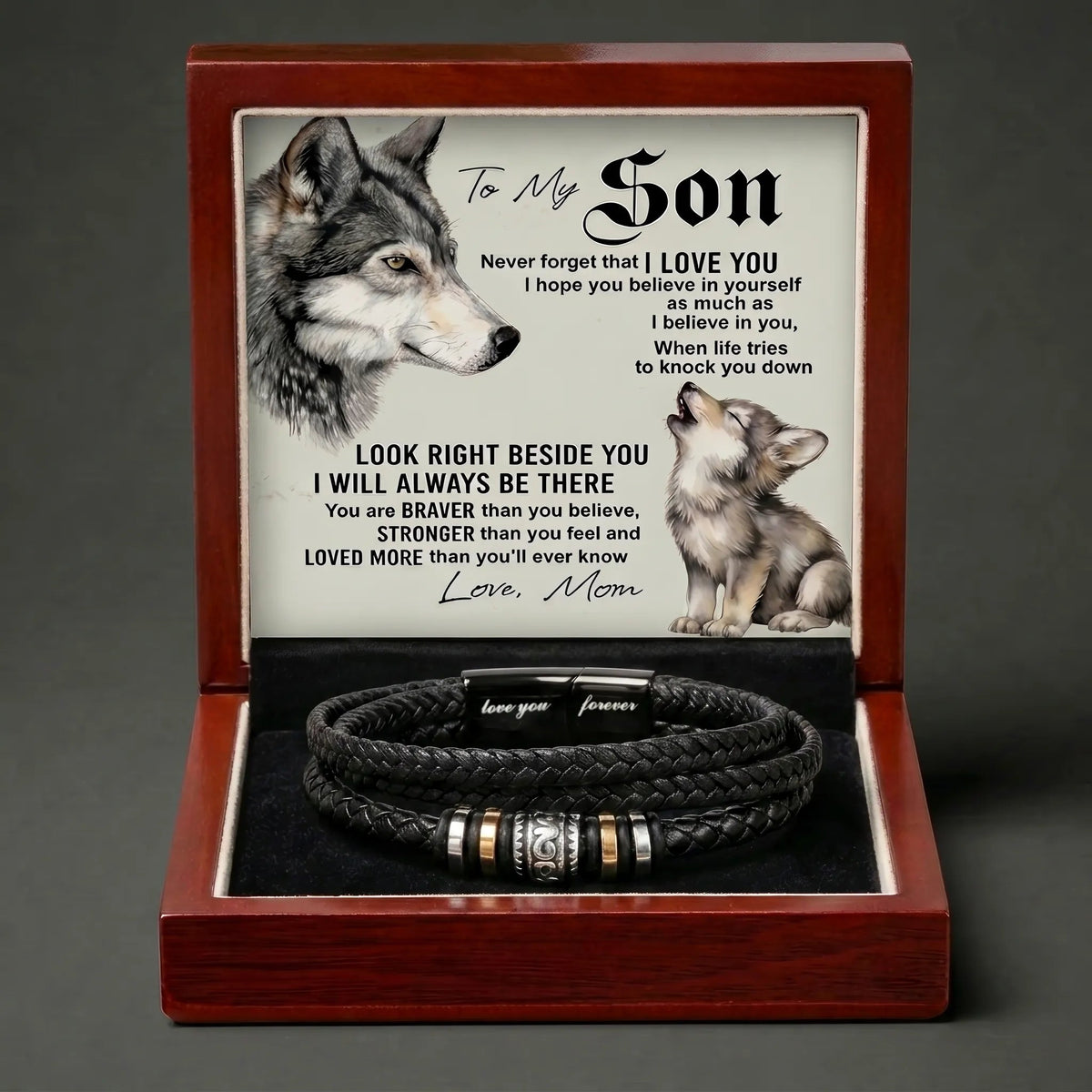 To My Son - "Love You Forever" Engraved Leather Braided Bracelet from Mom - The Love Sparkle