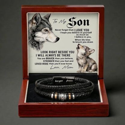 To My Son - "Love You Forever" Engraved Leather Braided Bracelet from Mom - The Love Sparkle