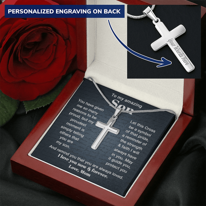 To My Son - Personalized Cross Necklace from Mom - The Love Sparkle
