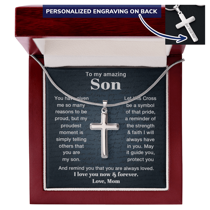 To My Son - Personalized Cross Necklace from Mom - The Love Sparkle