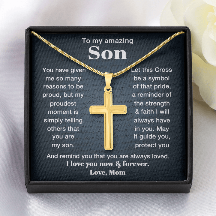 To My Son - Personalized Cross Necklace from Mom - The Love Sparkle