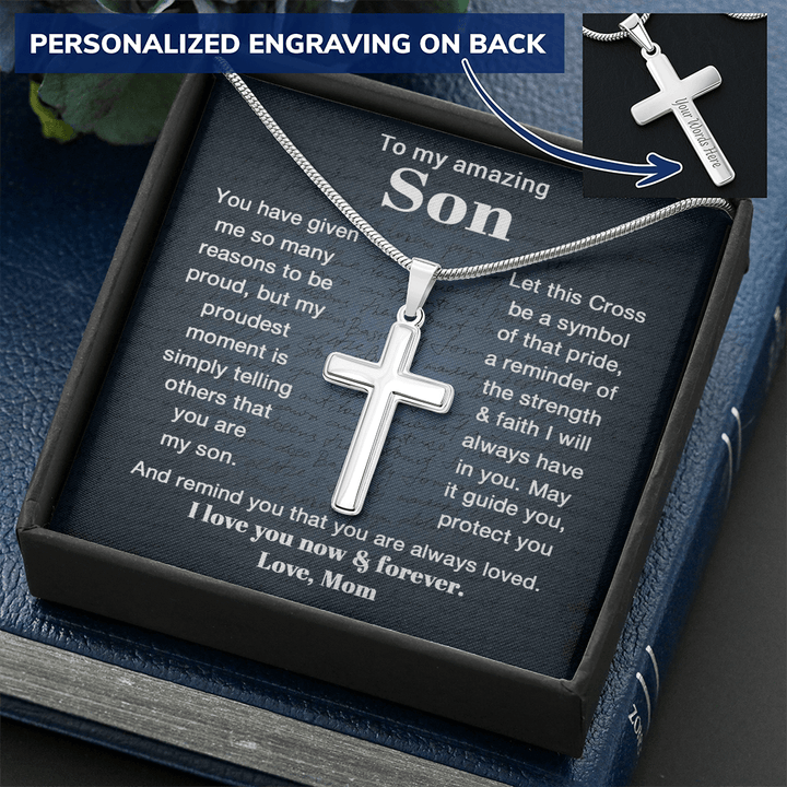 To My Son - Personalized Cross Necklace from Mom - The Love Sparkle