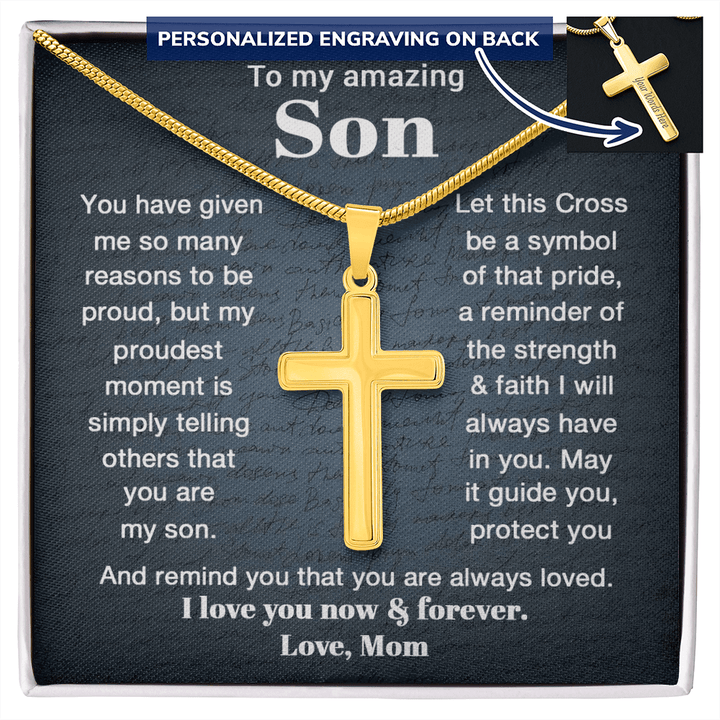 To My Son - Personalized Cross Necklace from Mom - The Love Sparkle