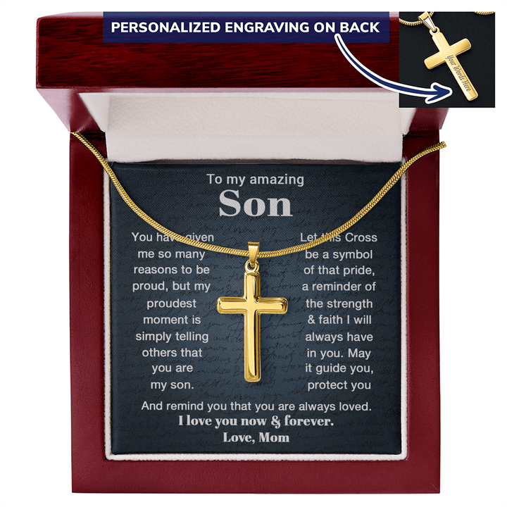 To My Son - Personalized Cross Necklace from Mom - The Love Sparkle