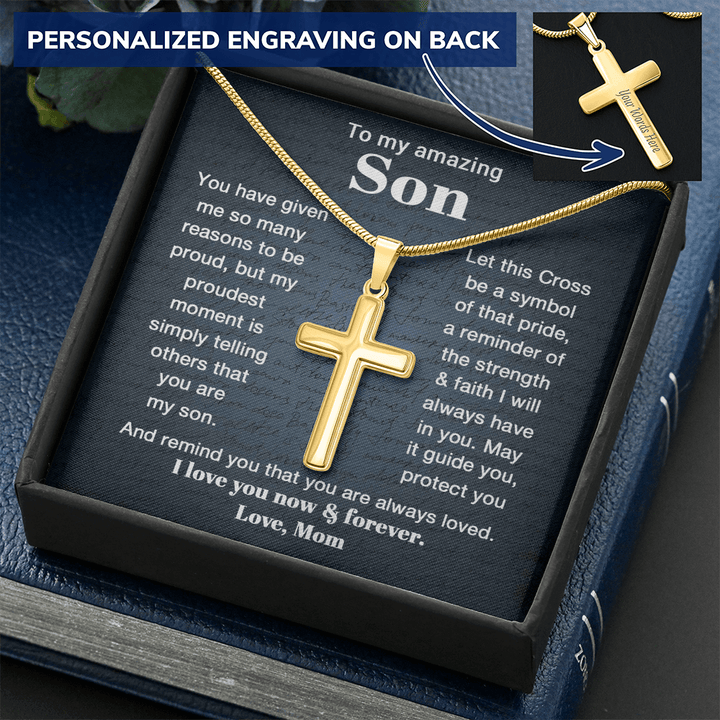 To My Son - Personalized Cross Necklace from Mom - The Love Sparkle
