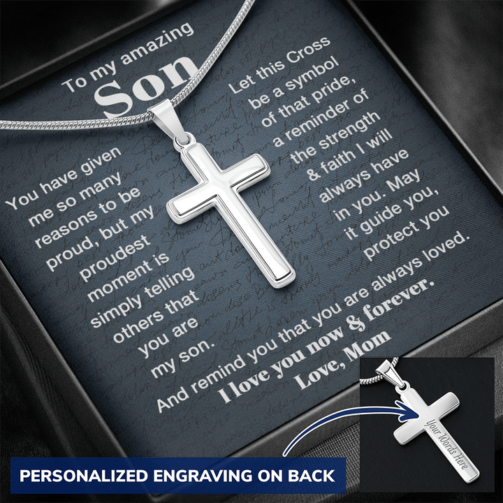 To My Son - Personalized Cross Necklace from Mom - The Love Sparkle
