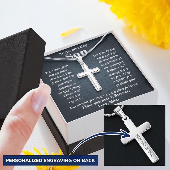 To My Son - Personalized Cross Necklace from Mom - The Love Sparkle