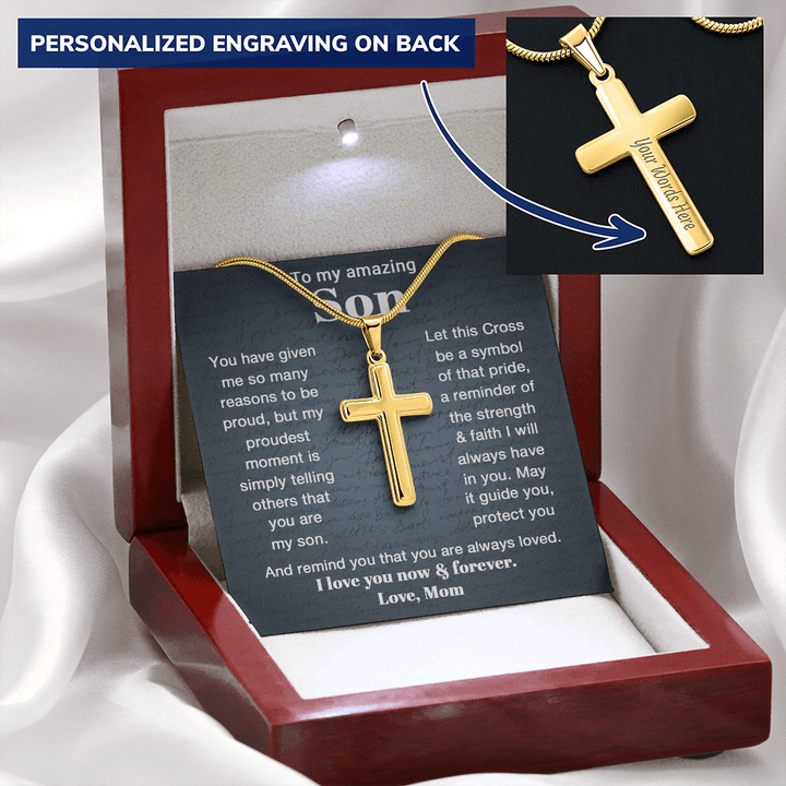 To My Son - Personalized Cross Necklace from Mom - The Love Sparkle