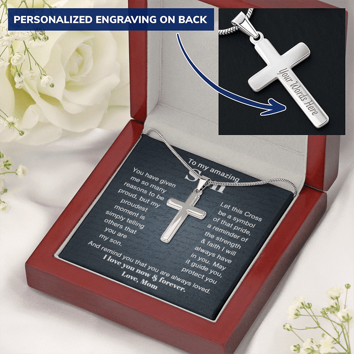 To My Son - Personalized Cross Necklace from Mom - The Love Sparkle
