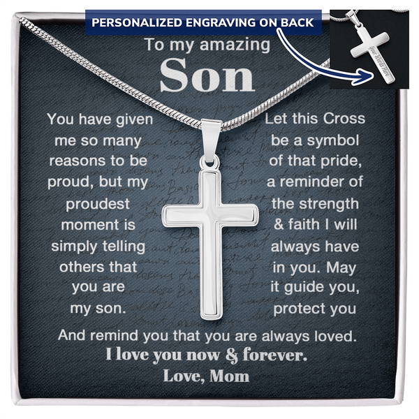 To My Son - Personalized Cross Necklace from Mom - The Love Sparkle