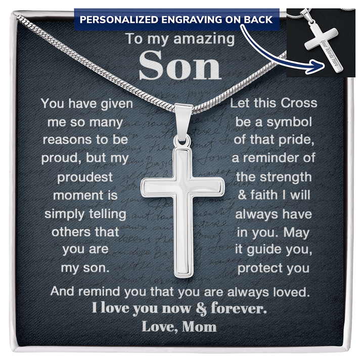 To My Son - Personalized Cross Necklace from Mom - The Love Sparkle