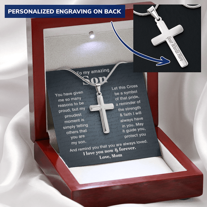To My Son - Personalized Cross Necklace from Mom - The Love Sparkle