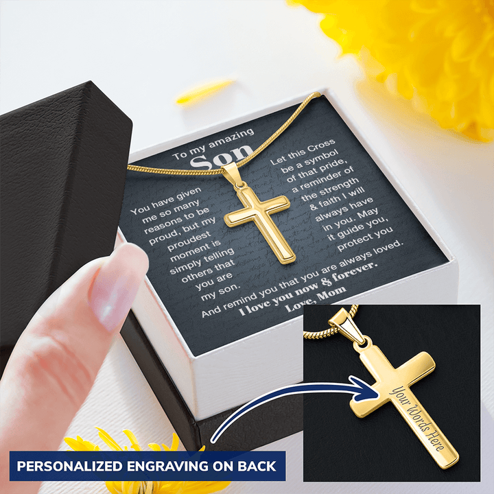 To My Son - Personalized Cross Necklace from Mom - The Love Sparkle