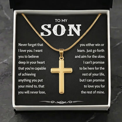 "To My Son" Personalized Cross Necklace – Meaningful Keepsake Gift - The Love Sparkle