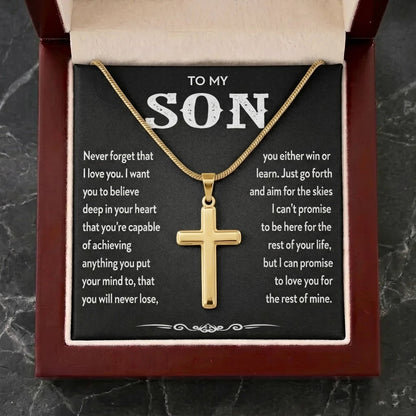 "To My Son" Personalized Cross Necklace – Meaningful Keepsake Gift - The Love Sparkle