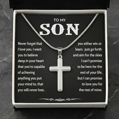 "To My Son" Personalized Cross Necklace – Meaningful Keepsake Gift - The Love Sparkle