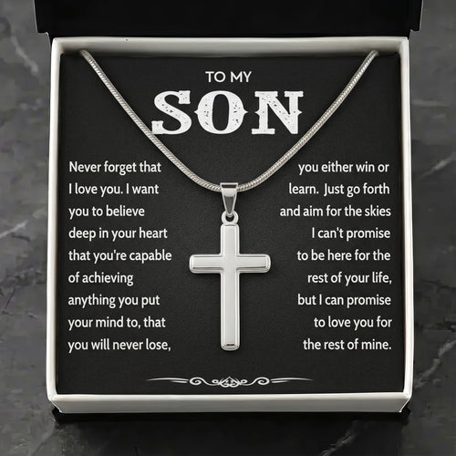 "To My Son" Personalized Cross Necklace – Meaningful Keepsake Gift - The Love Sparkle