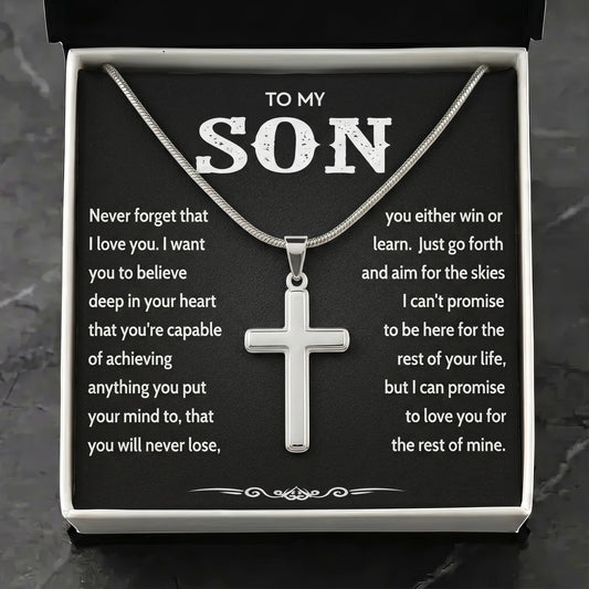 "To My Son" Personalized Cross Necklace – Meaningful Keepsake Gift - The Love Sparkle