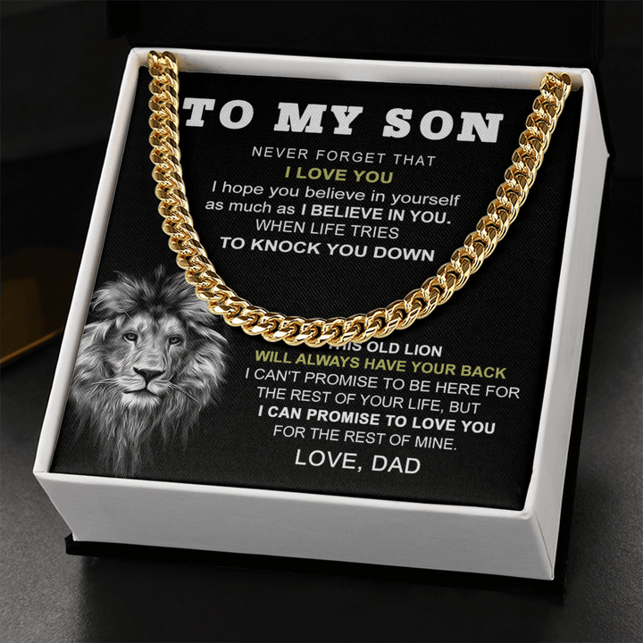 To My Son "This Old Lion" Necklace - Cuban Link Chain - "Believe In Yourself" - The Love Sparkle