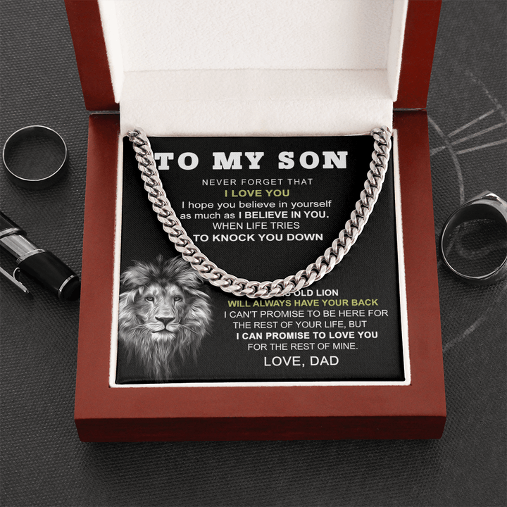 To My Son "This Old Lion" Necklace - Cuban Link Chain - "Believe In Yourself" - The Love Sparkle