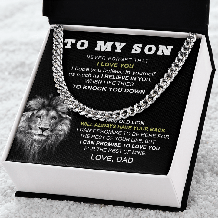 To My Son "This Old Lion" Necklace - Cuban Link Chain - "Believe In Yourself" - The Love Sparkle