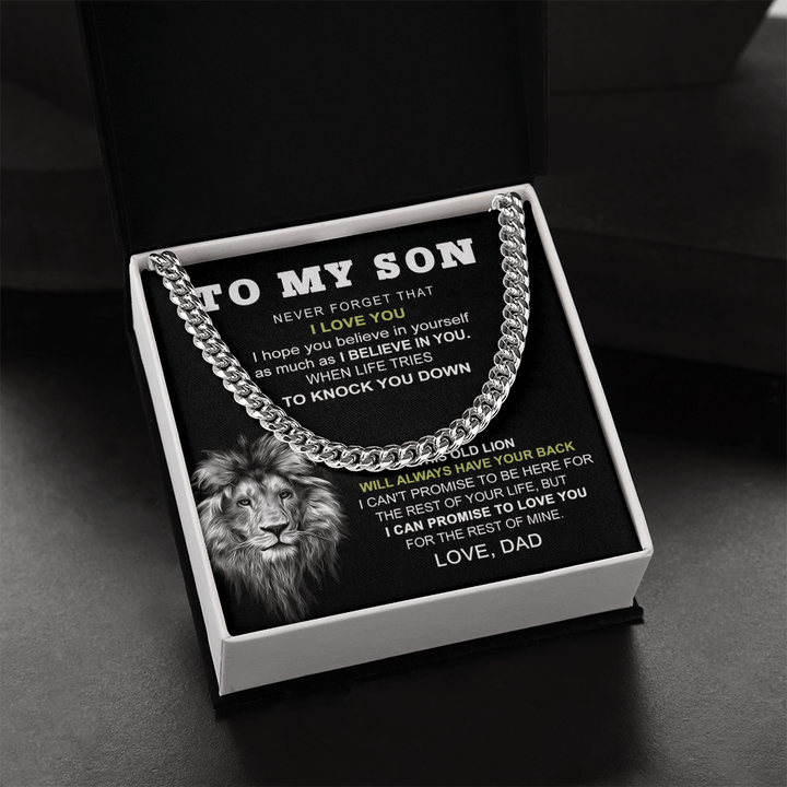 To My Son "This Old Lion" Necklace - Cuban Link Chain - "Believe In Yourself" - The Love Sparkle