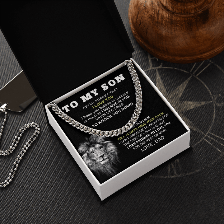To My Son "This Old Lion" Necklace - Cuban Link Chain - "Believe In Yourself" - The Love Sparkle