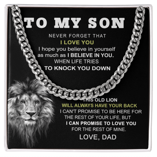 To My Son "This Old Lion" Necklace - Cuban Link Chain - "Believe In Yourself" - The Love Sparkle