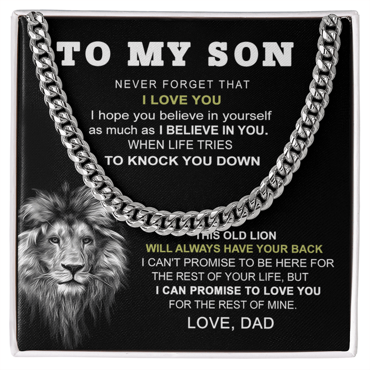 To My Son "This Old Lion" Necklace - Cuban Link Chain - "Believe In Yourself" - The Love Sparkle