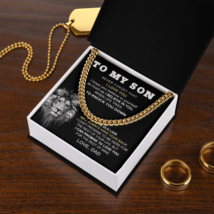 To My Son "This Old Lion" Necklace - Cuban Link Chain - "Believe In Yourself" - The Love Sparkle