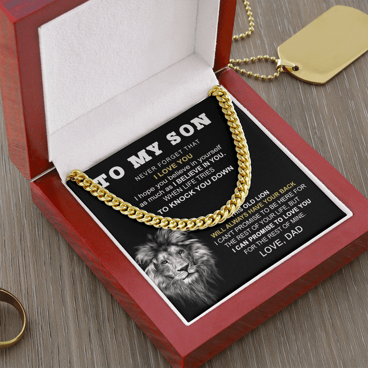 To My Son "This Old Lion" Necklace - Cuban Link Chain - "Believe In Yourself" - The Love Sparkle